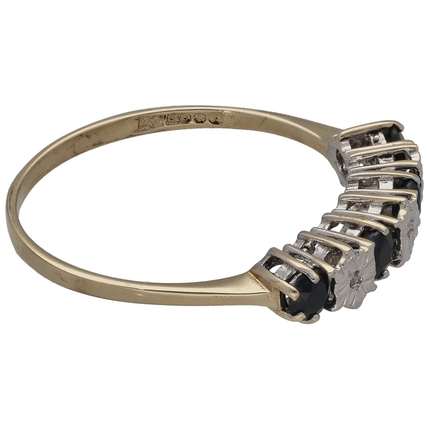 9ct Gold Sapphire & 0.015ct Diamond Half Eternity Ring Size P