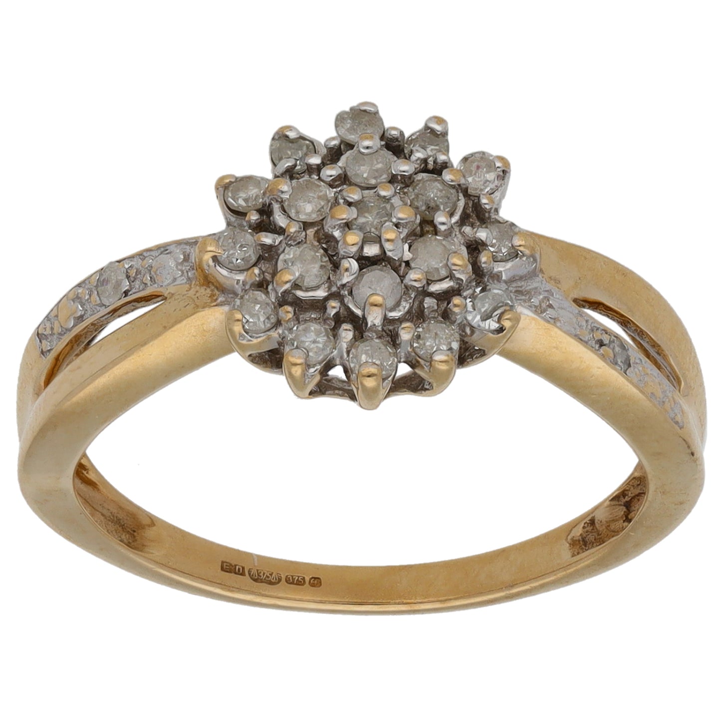 9ct Gold 0.25ct Diamond Cluster Ring Size M