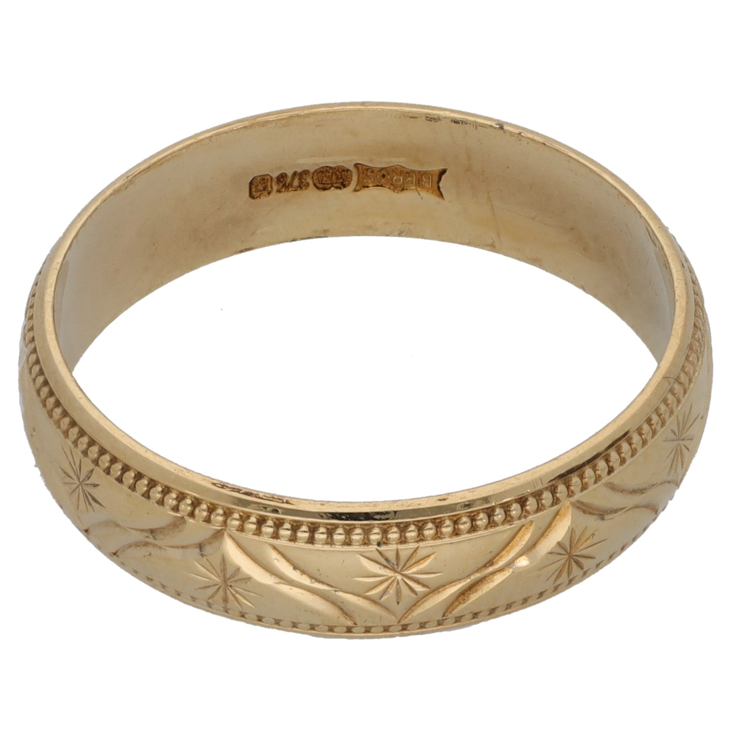 9ct Gold Patterned Wedding Ring Size Q