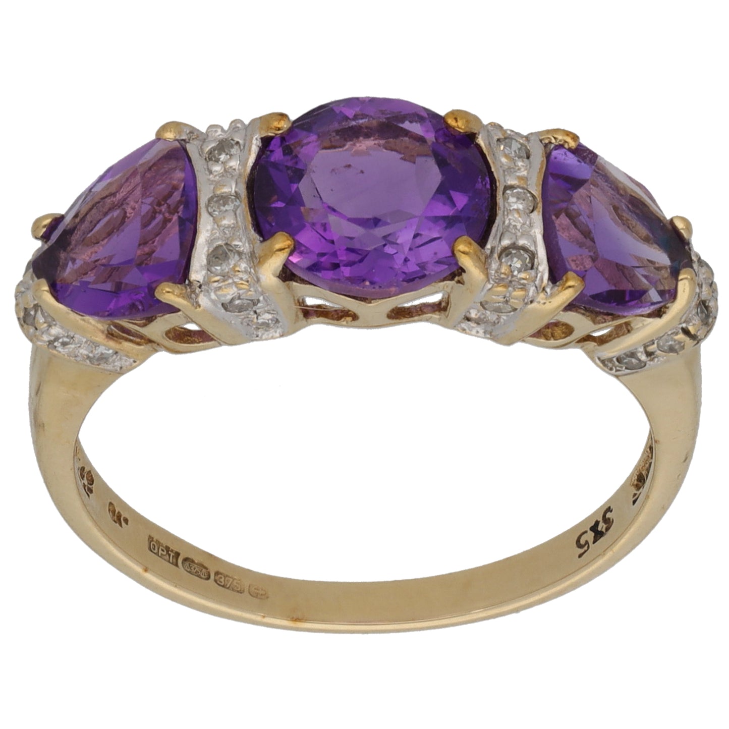 9ct Gold 0.05ct Diamond & Amethyst Dress/Cocktail Ring Size P