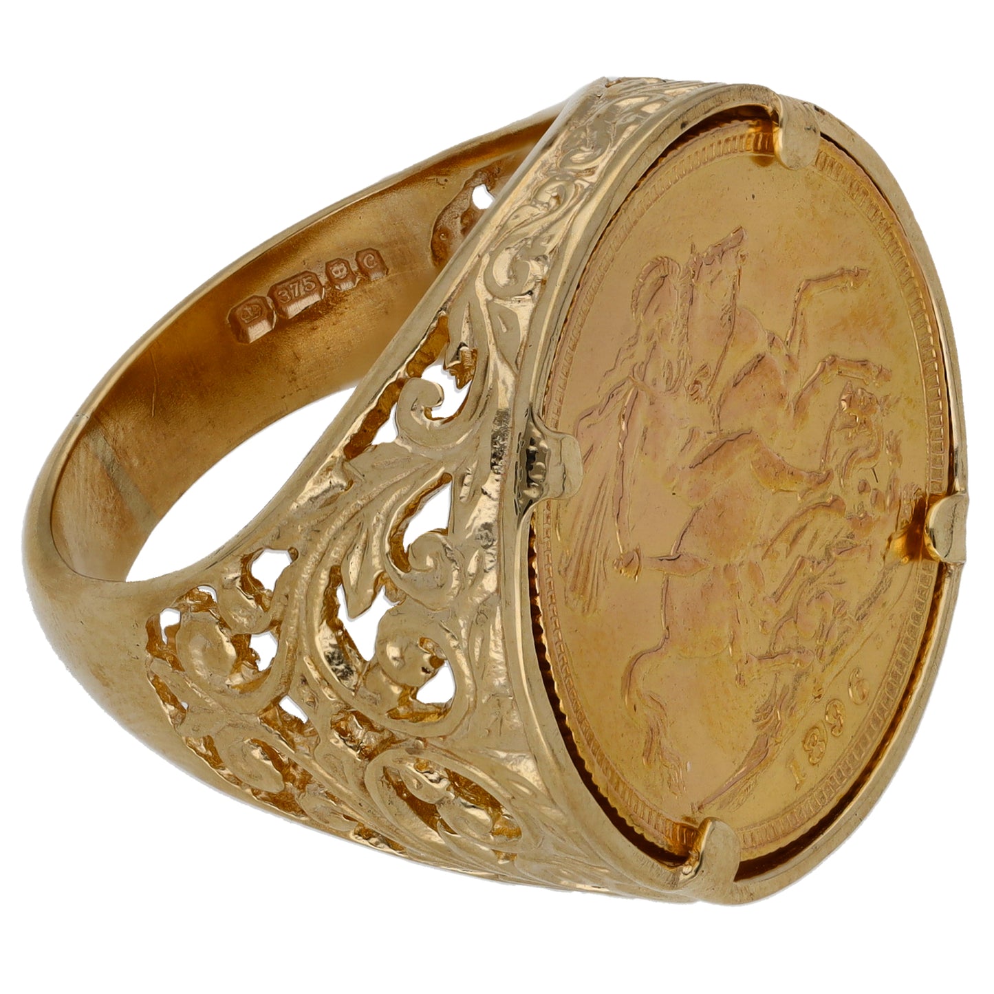 9ct Gold Full Sovereign Coin Ring Size S