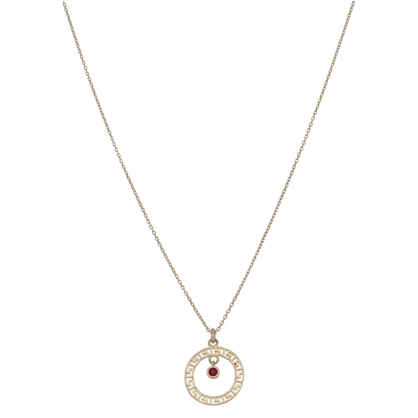 New 14ct Gold Greek Key Red Stone Pendant With Chain 16"