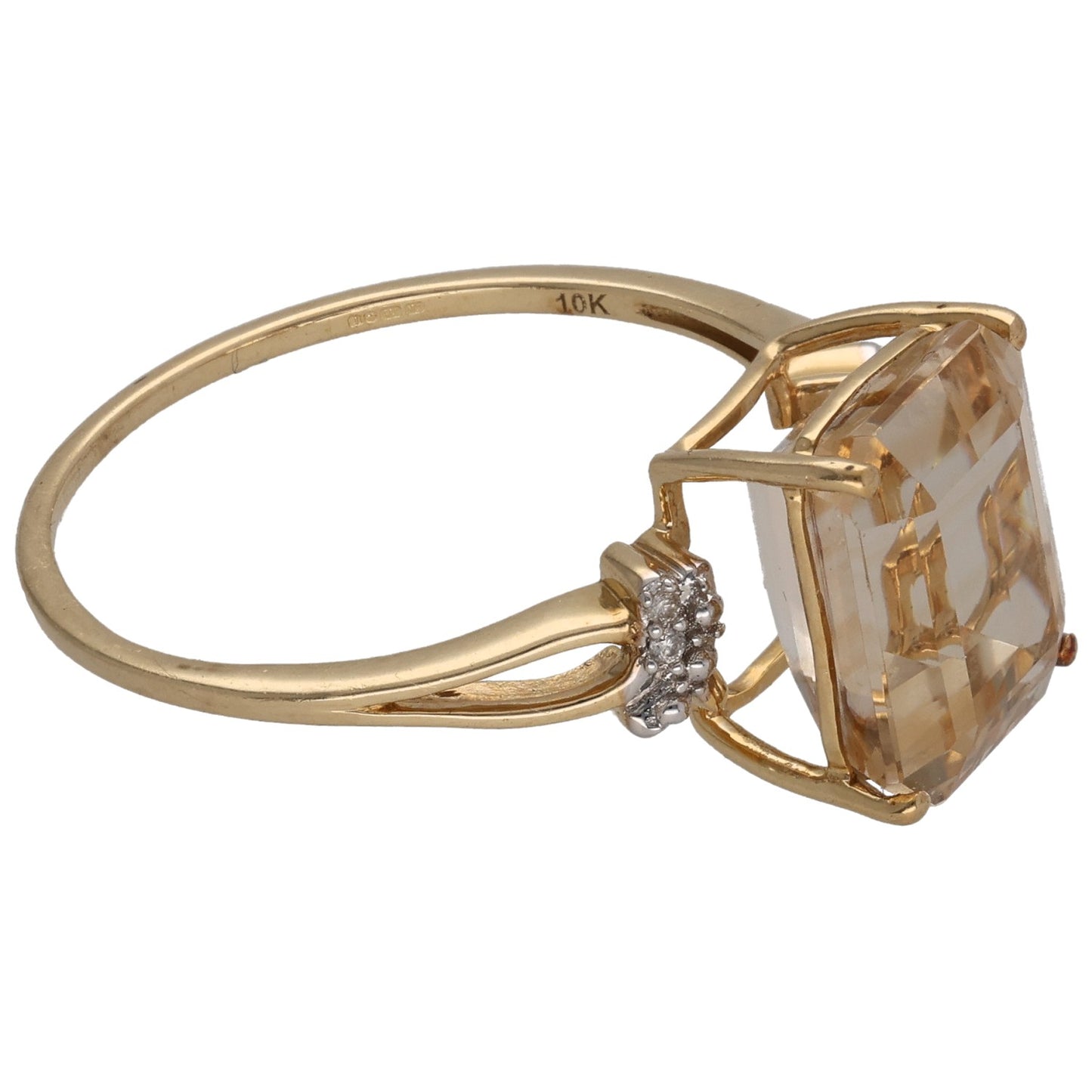 9ct Gold Coated Topaz & 0.02ct Diamond Single Stone Ring With Accents Size T