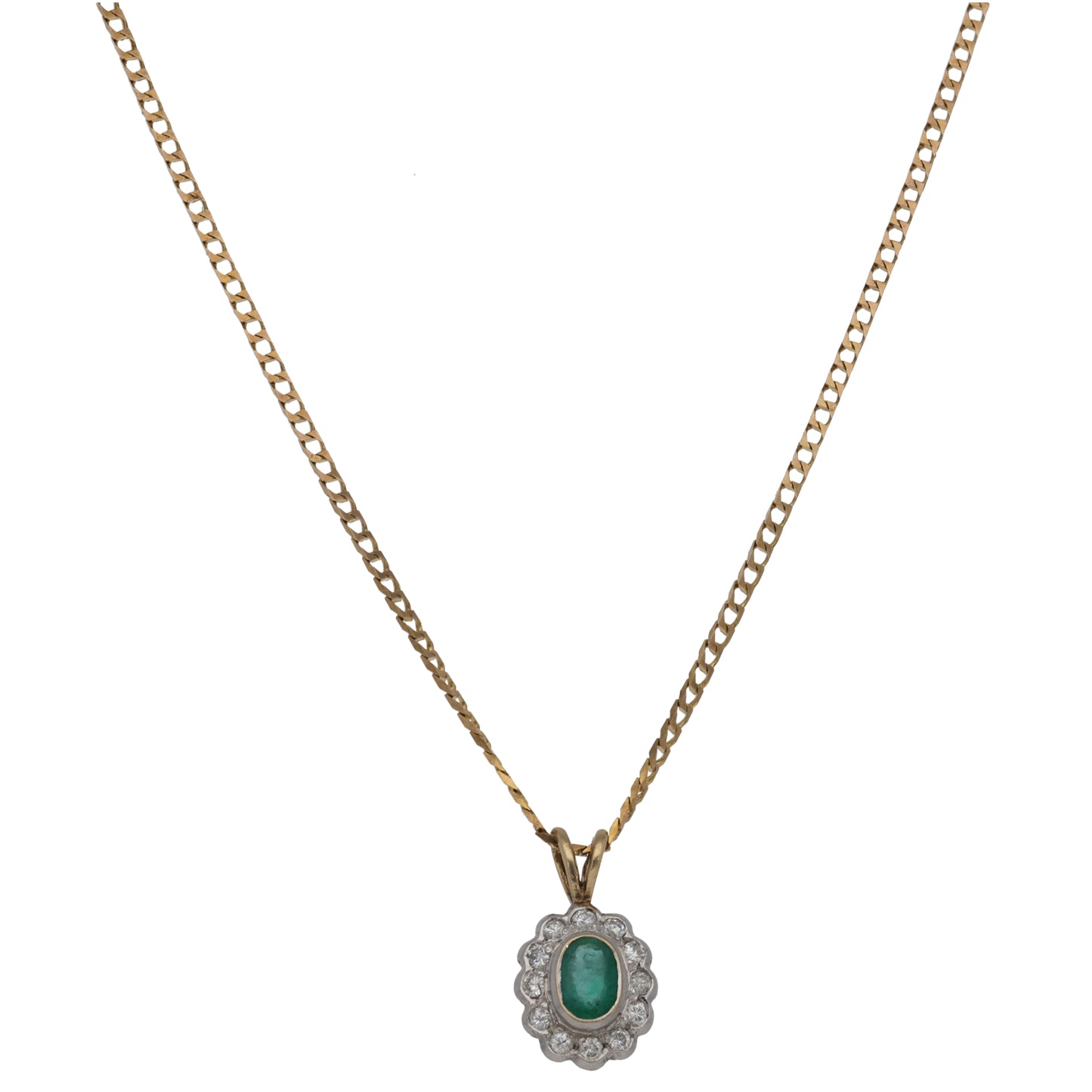 9ct Gold Emerald & 0.12ct Diamond Cluster Pendant