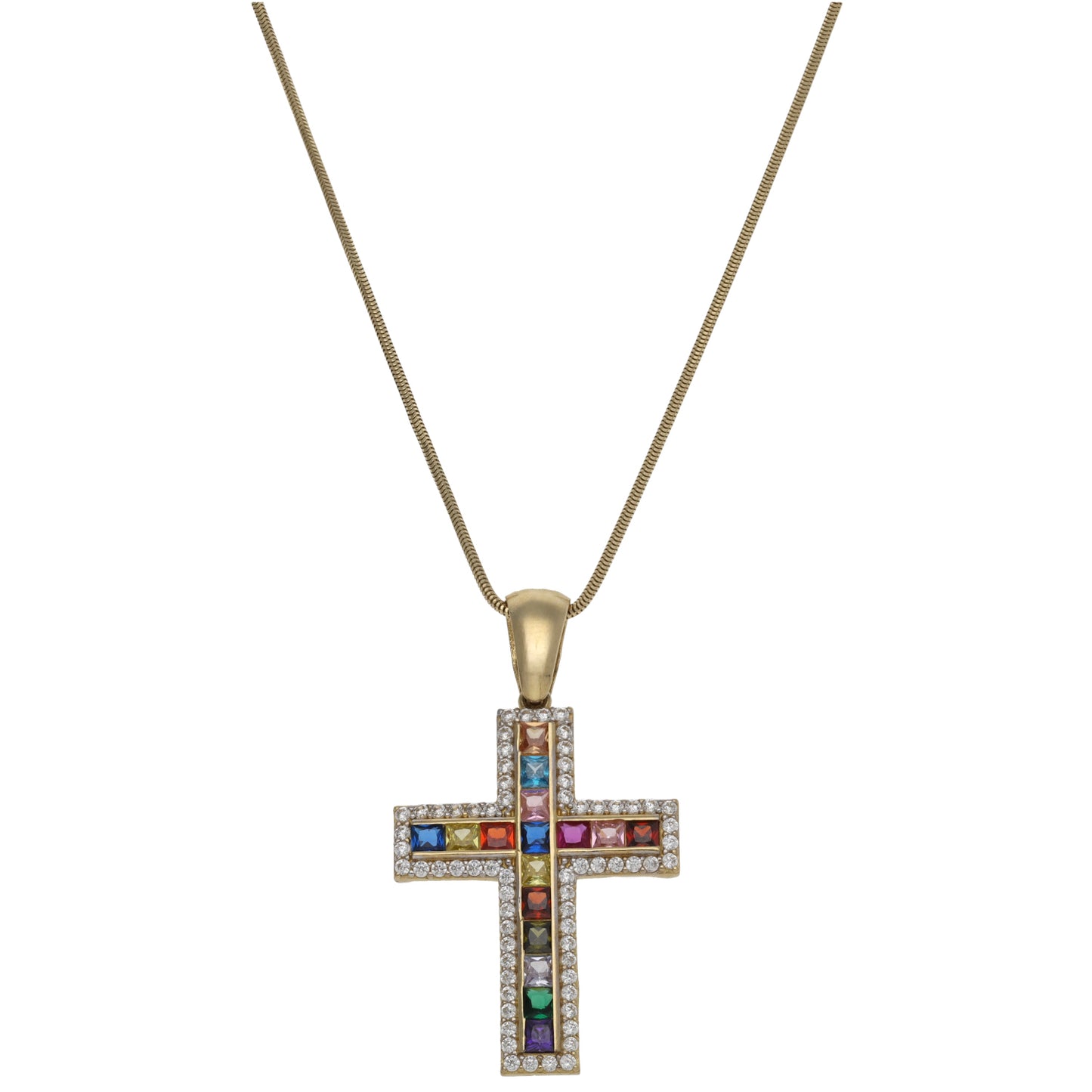 14ct Gold Imitation Cross Gems Pendant With Chain