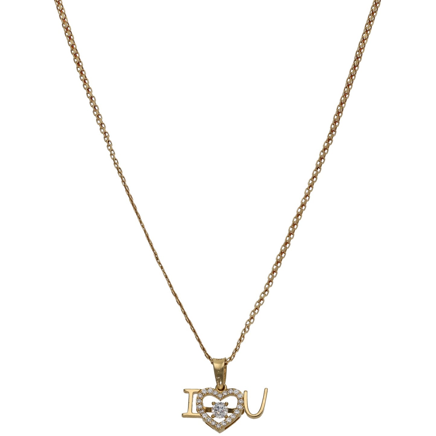 14ct Gold Cubic Zirconia I Love You Pendant With Chain