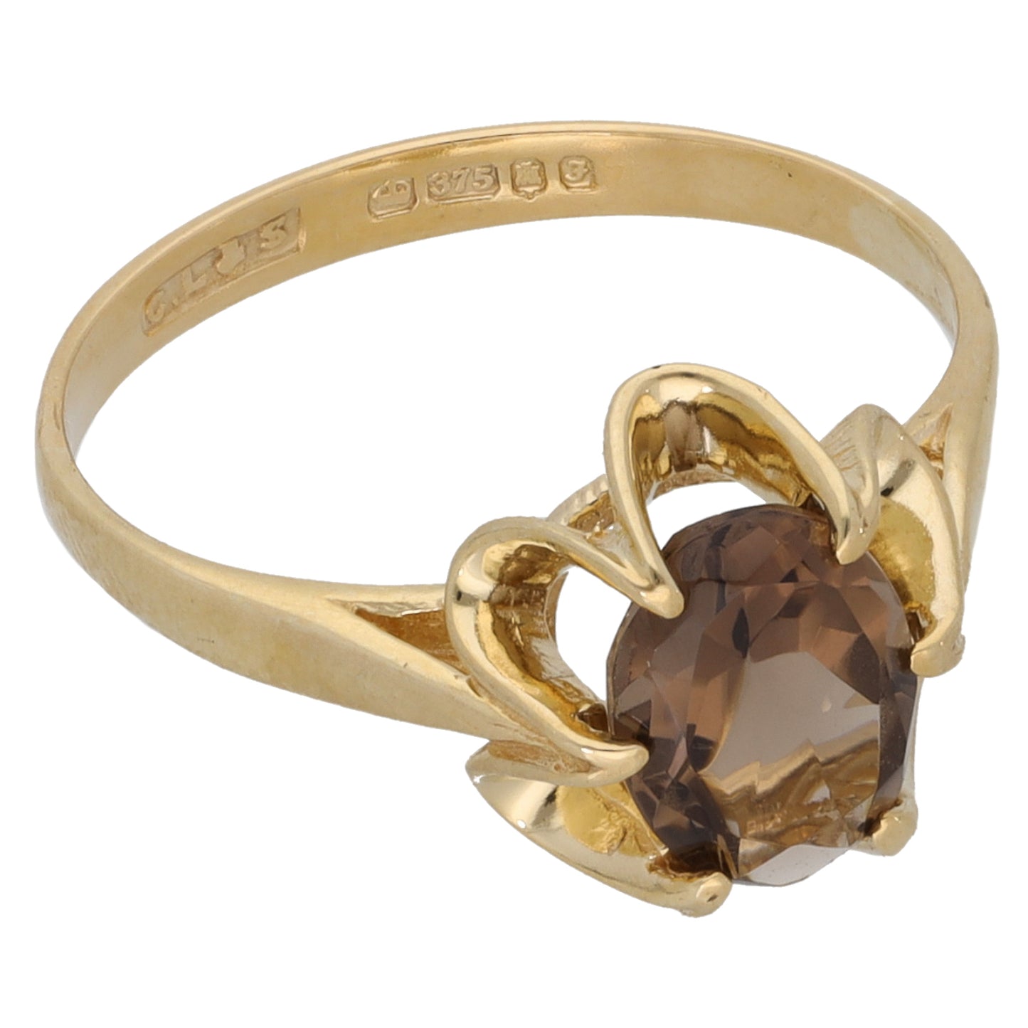 9ct Gold Smoky Quartz Single Stone Ring Size L