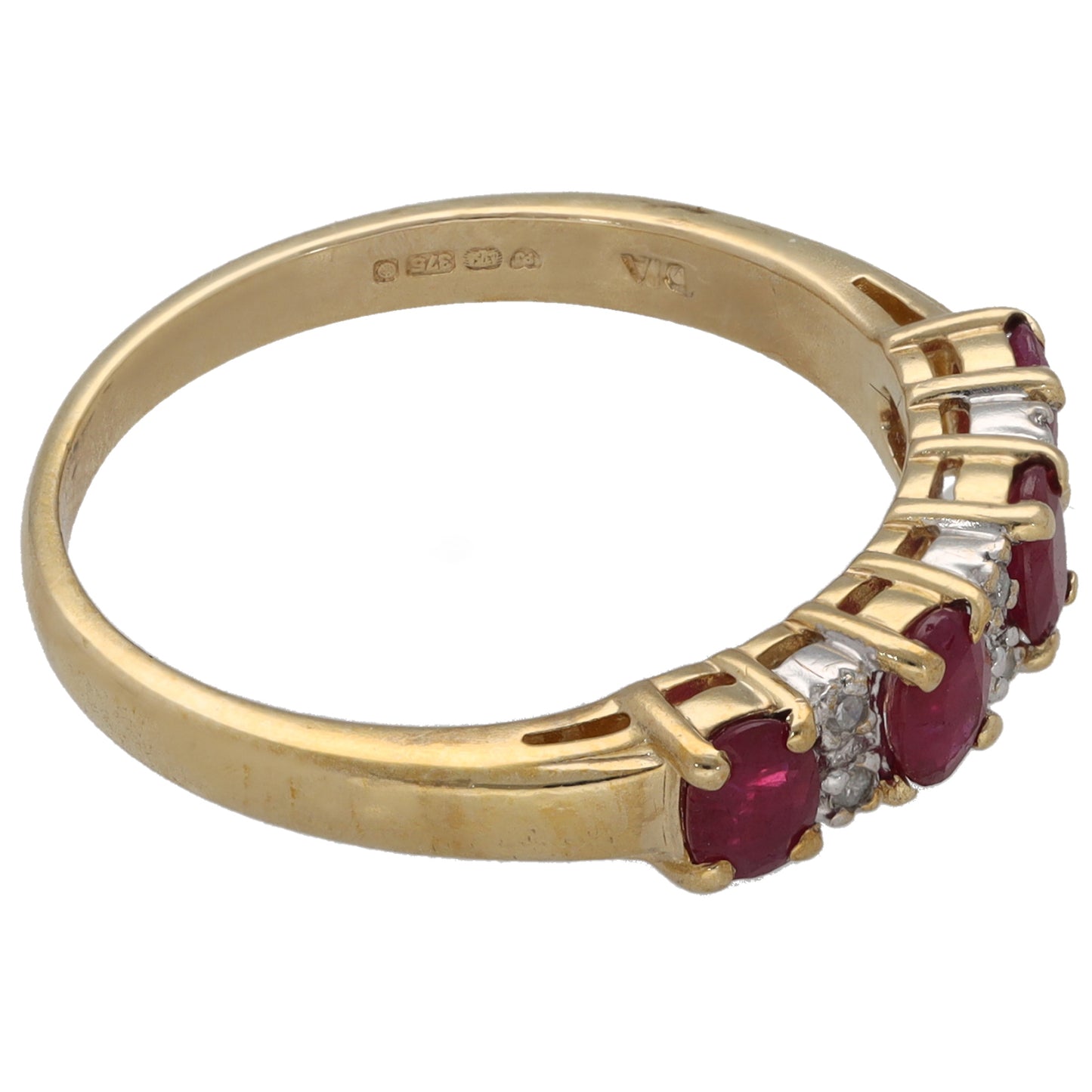 9ct Gold Ruby & 0.03ct Diamond Half Eternity Ring Size P