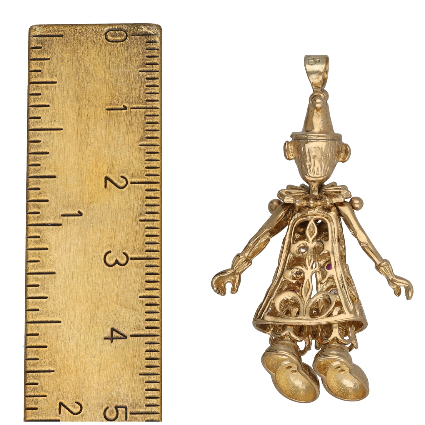 9ct Gold Man Made Ruby & Cubic Zirconia Clown Pendant