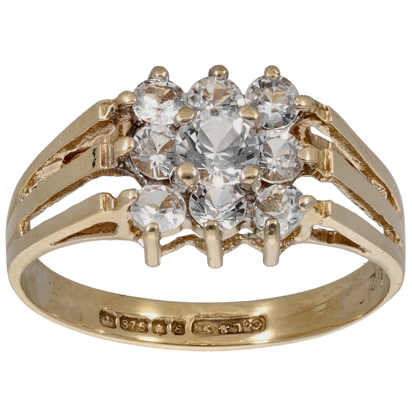 9ct Gold Imitation Gems Dress/Cocktail Ring Size O