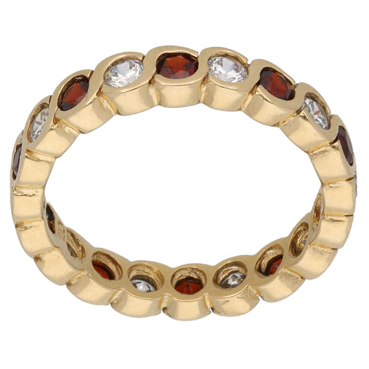 9ct Gold Garnet & Cubic Zirconia Eternity Ring Size O