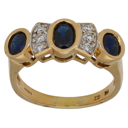 9ct Gold Sapphire & Cubic Zirconia Dress/Cocktail Ring Size Q