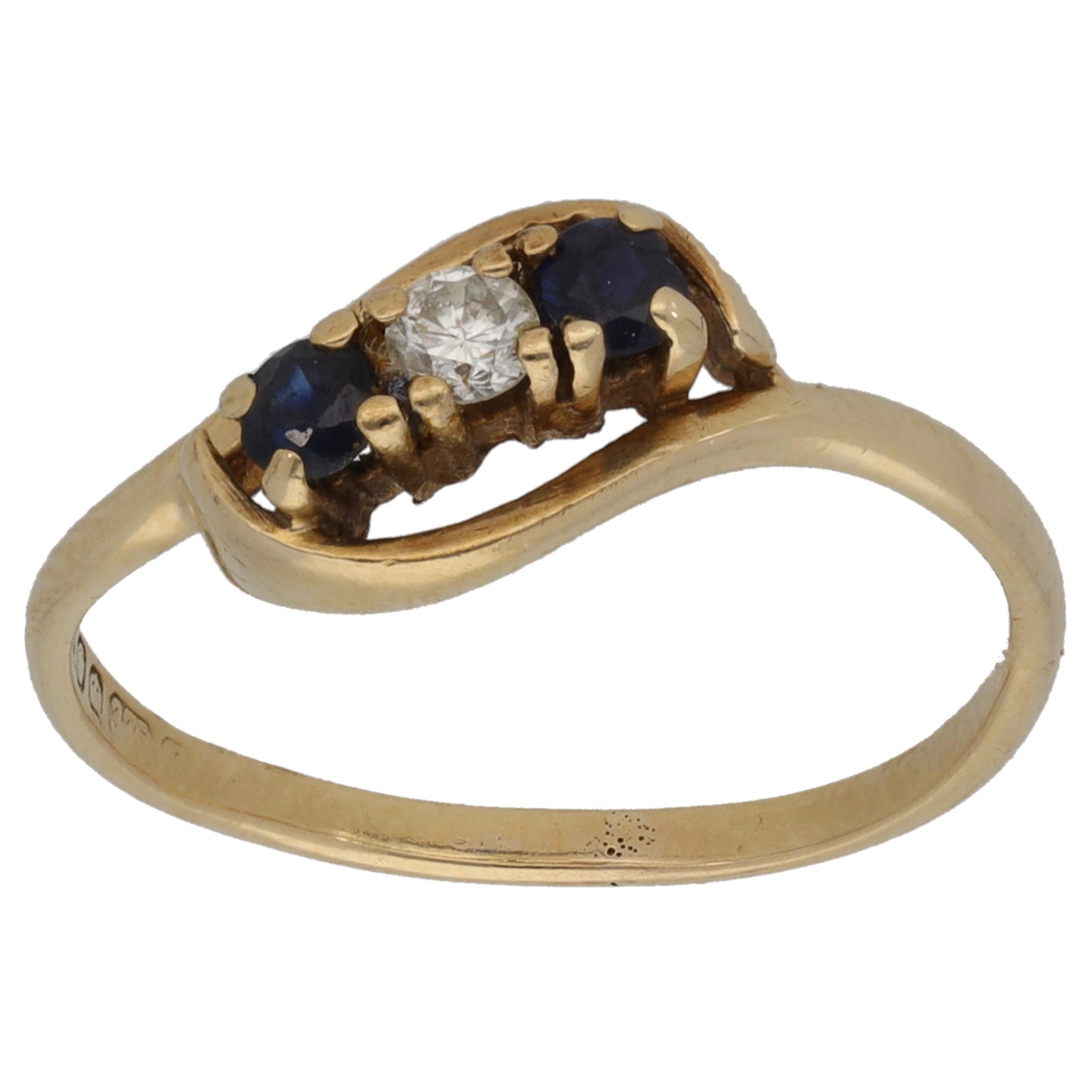 9ct Gold Sapphire & 0.06ct Diamond Trilogy Ring Size K