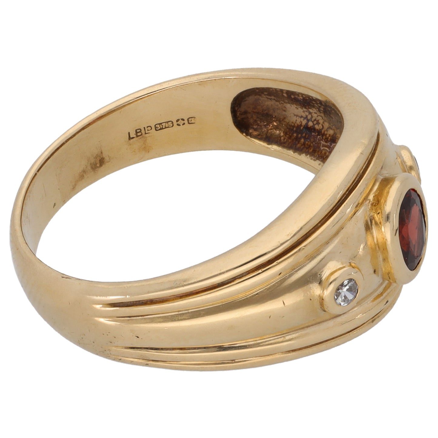 9ct Gold Garnet & Cubic Zirconia Trilogy Ring Size Q