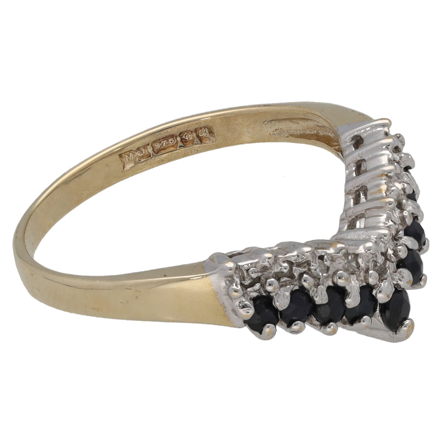 9ct Gold Sapphire & 0.045ct Diamond Wishbone Ring Size K
