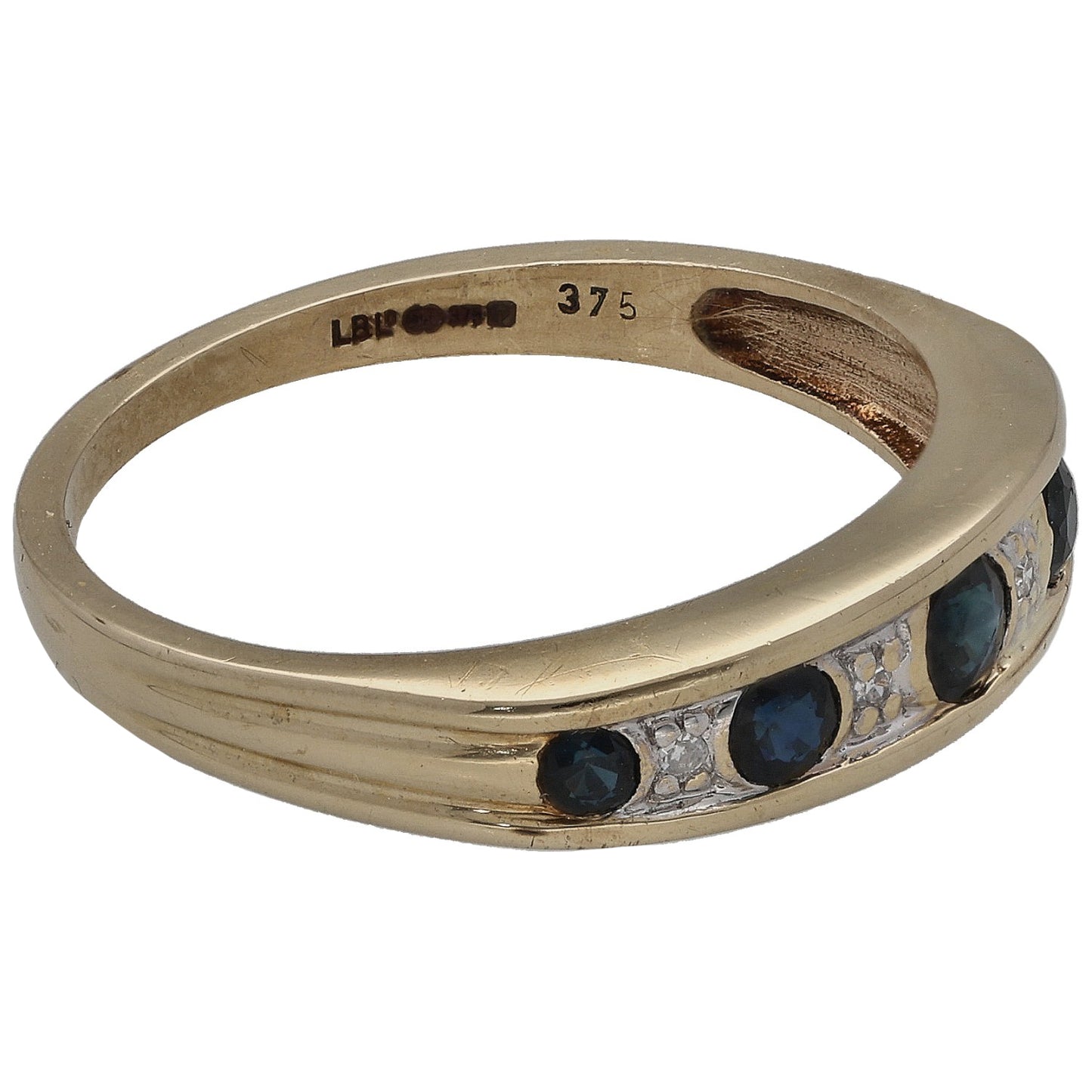 9ct Gold Sapphire & 0.02ct Diamond Half Eternity Ring Size O
