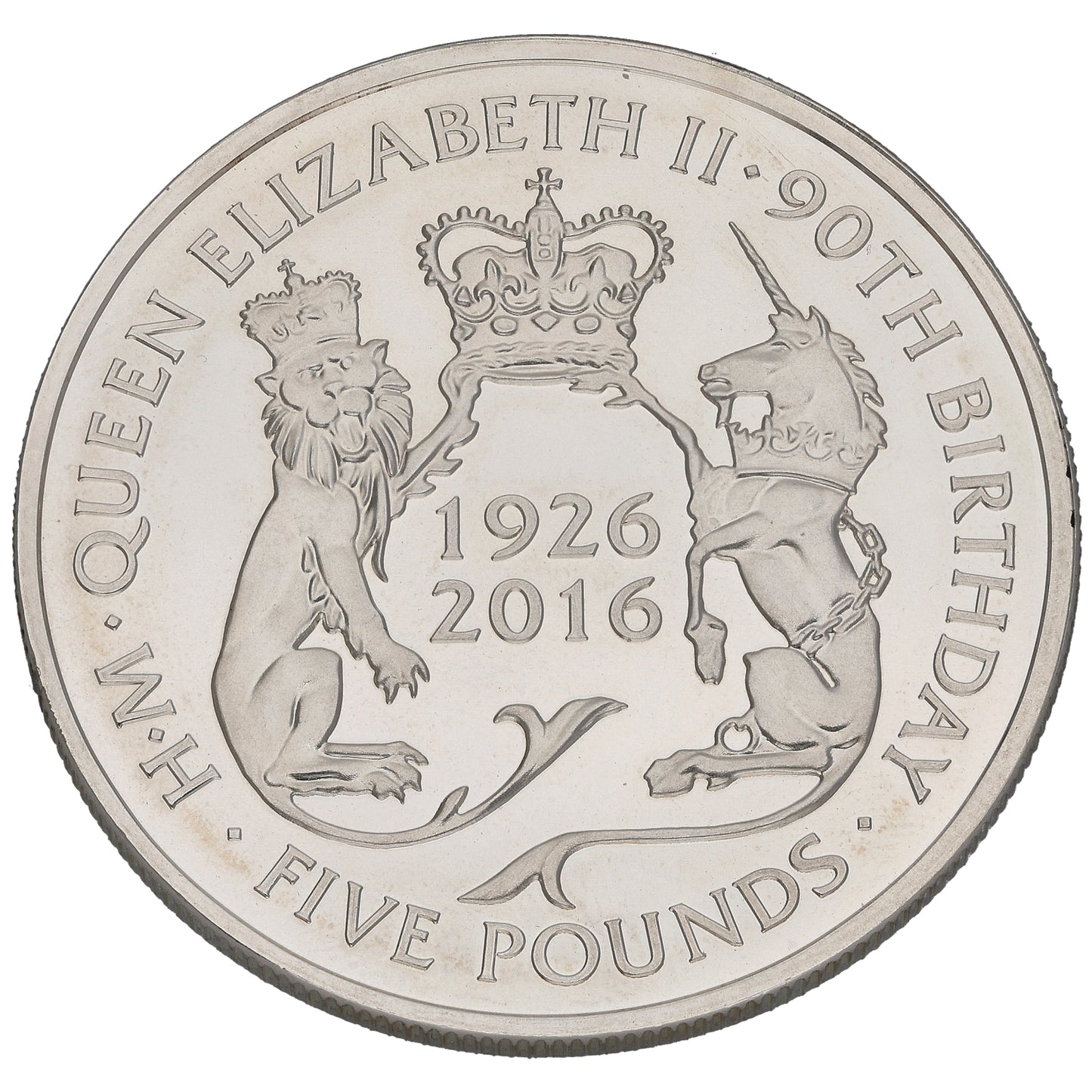 Sterling Silver Queen Elizabeth II 90th Birthday Five Pounds Coin 2016