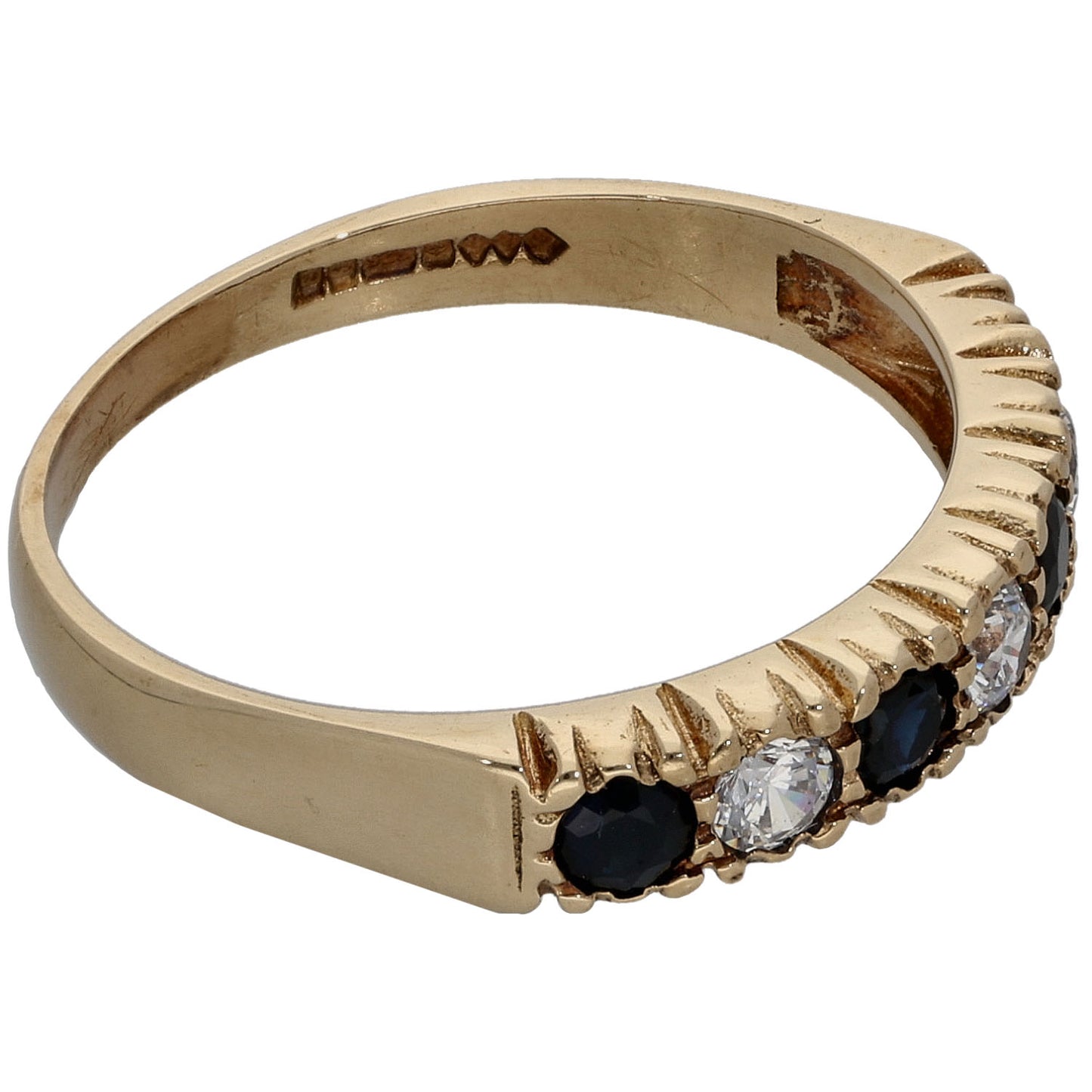 9ct Gold Sapphire & Cubic Zirconia Half Eternity Ring Size O