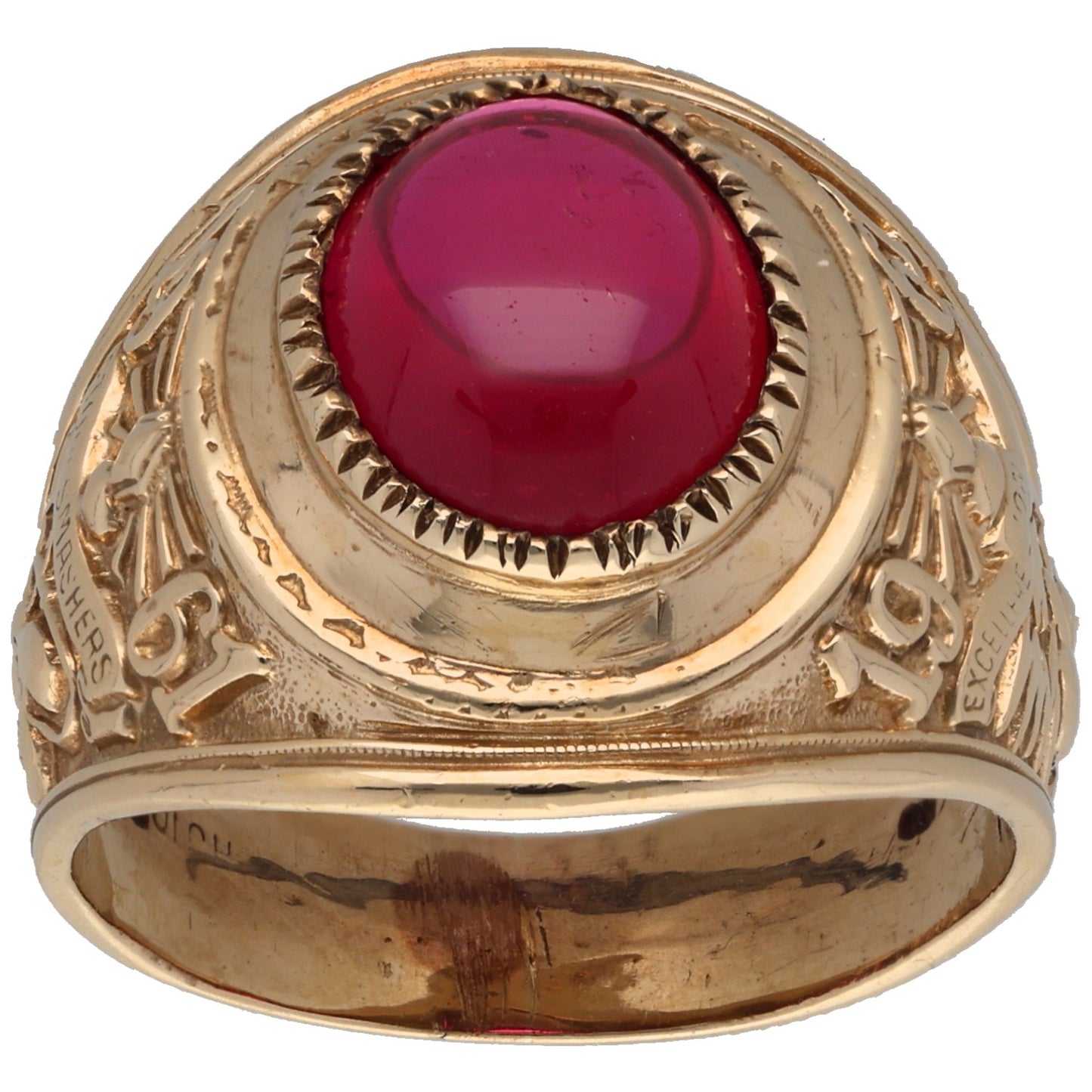 9ct Gold Man Made Ruby College Ring Size V