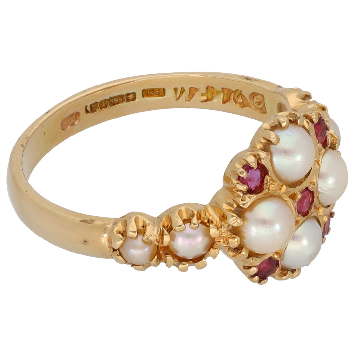 14ct Gold Cultured Pearl & Ruby Dress/Cocktail Ring Size N