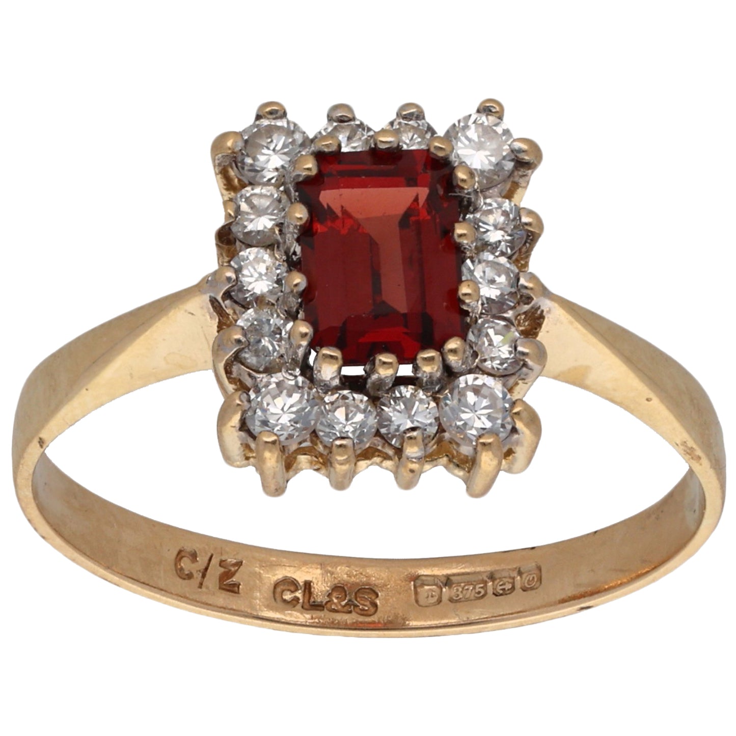 9ct Gold Garnet & Cubic Zirconia Dress/Cocktail Ring Size M
