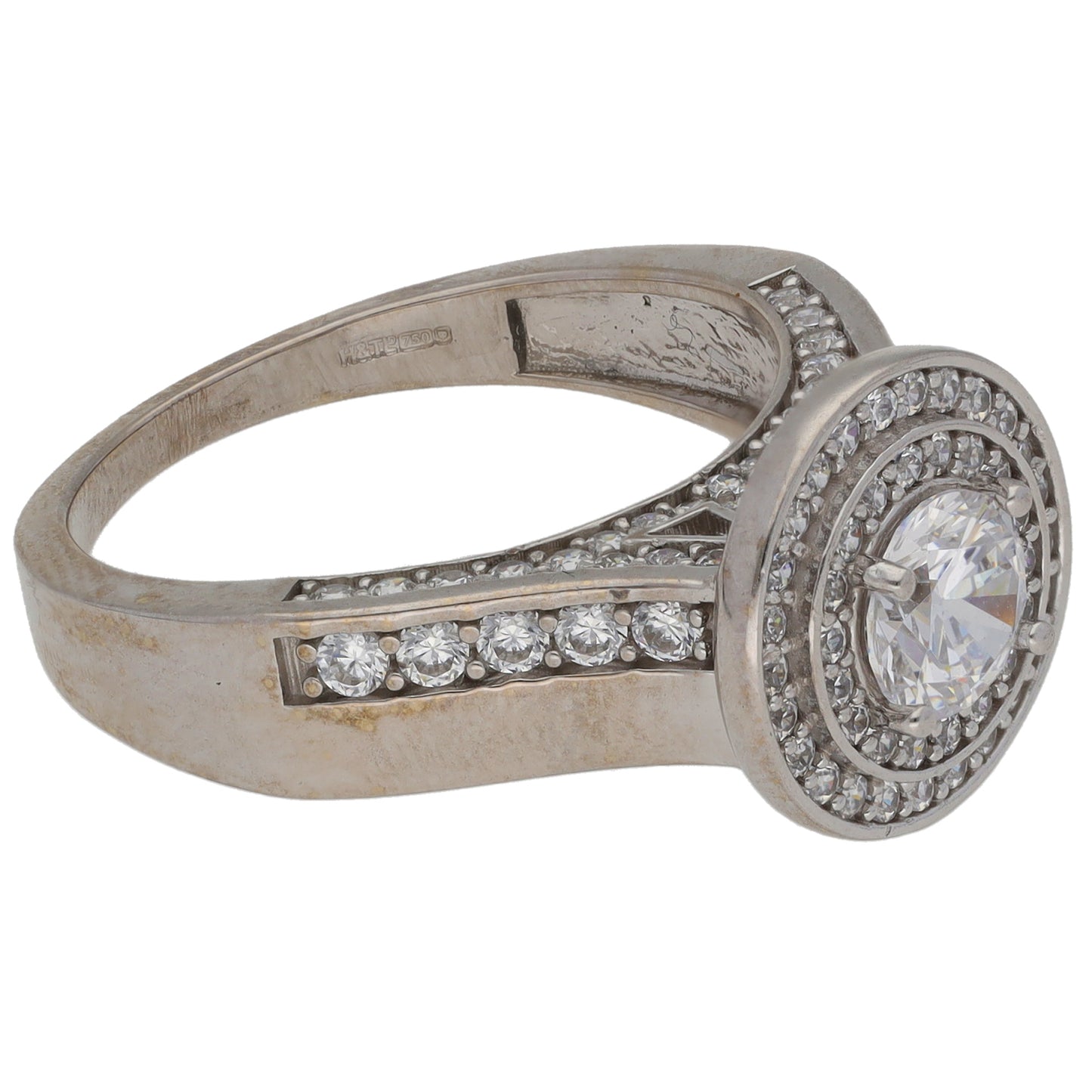 18ct White Gold Cubic Zirconia Halo Ring Size N