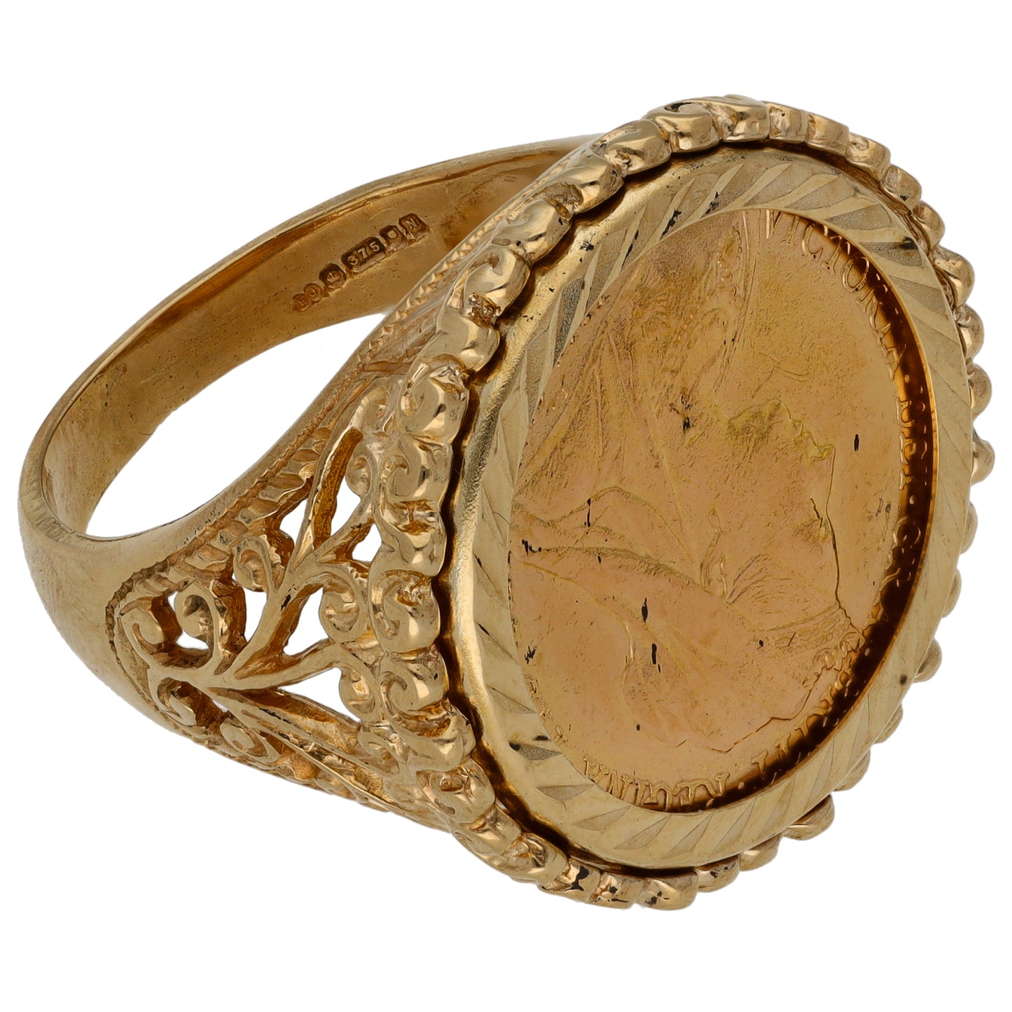 9ct Gold Full Sovereign Coin Ring Size W