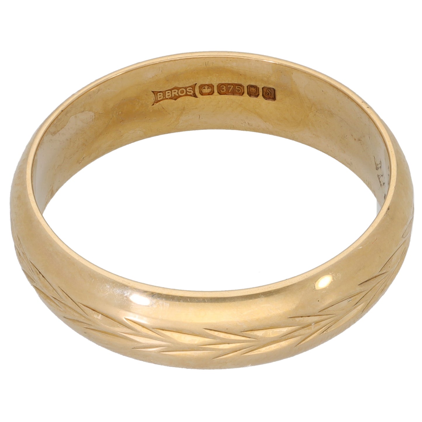 9ct Gold Patterned Wedding Ring Size V