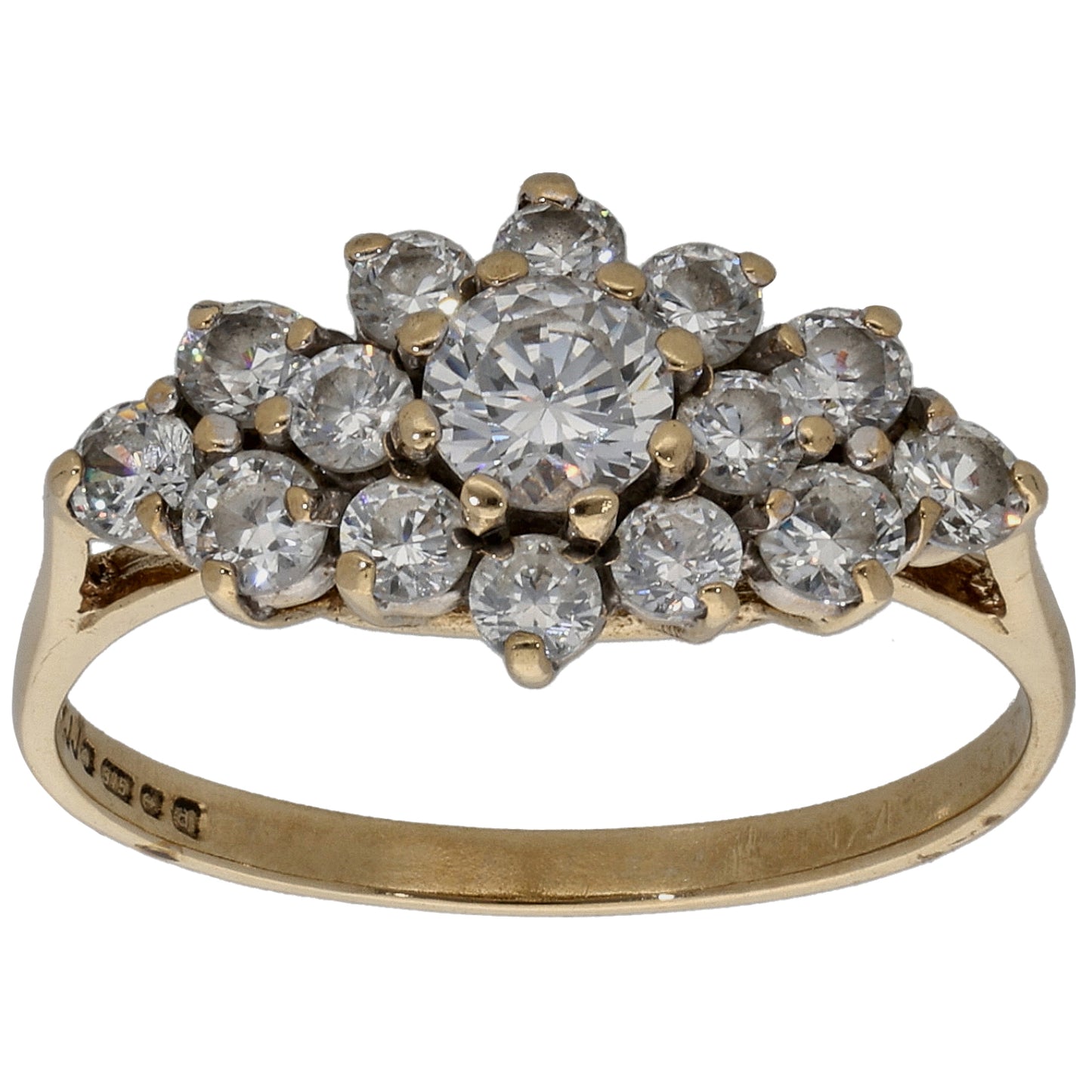 9ct Gold Cubic Zirconia Cluster Ring Size M
