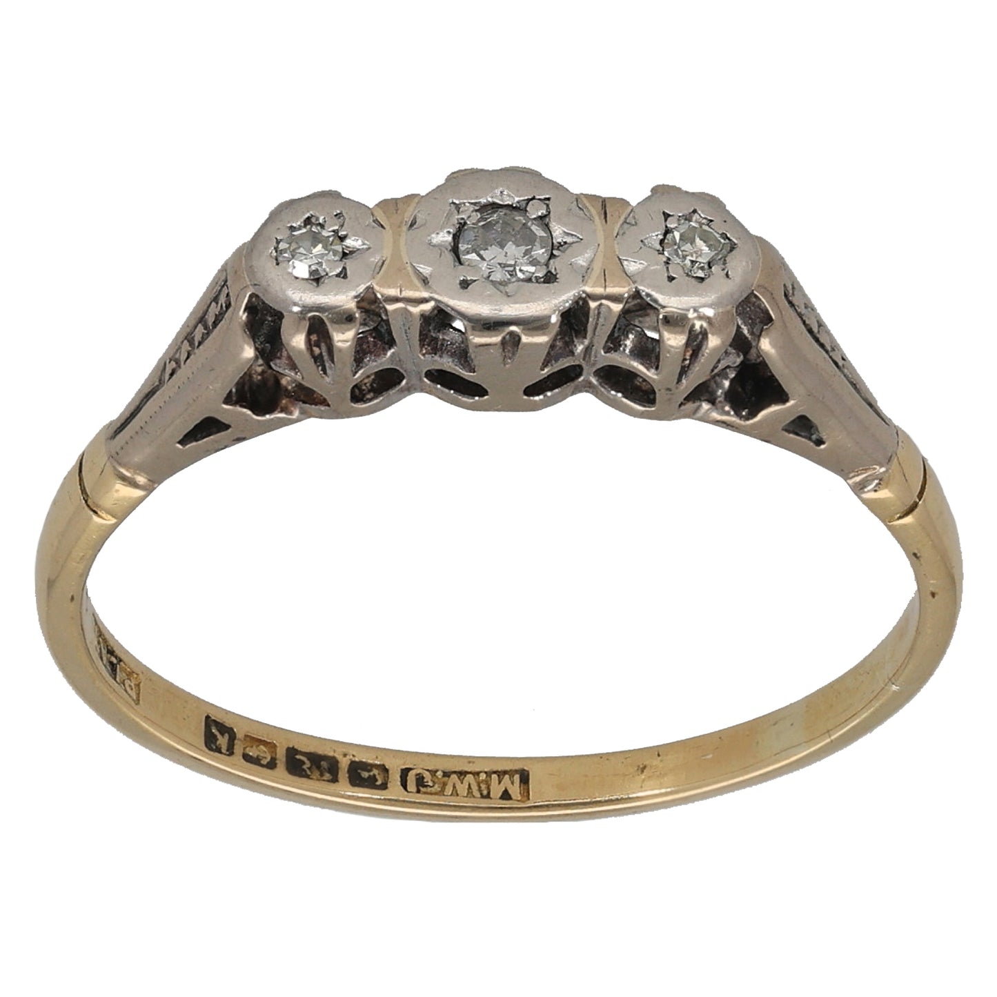 18ct Gold 0.05ct Diamond Trilogy Ring Size P