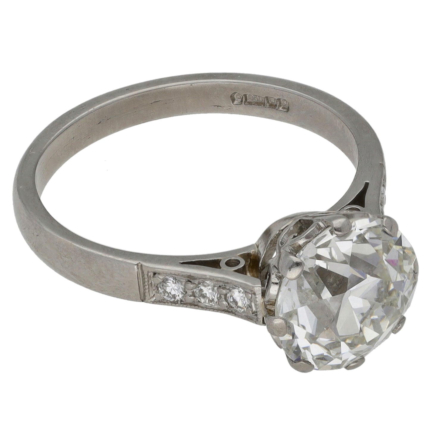 Platinum 2.77ct Diamond Solitaire Ring With Accent Stones Size M