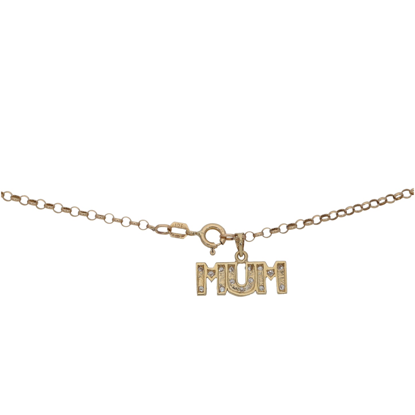 9ct Gold Cubic Zirconia Mum/Mother Pendant With Chain