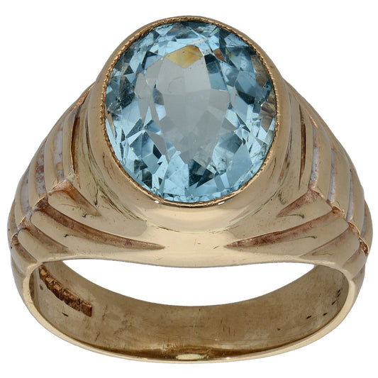 9ct Gold Aquamarine Single Stone Ring Size R