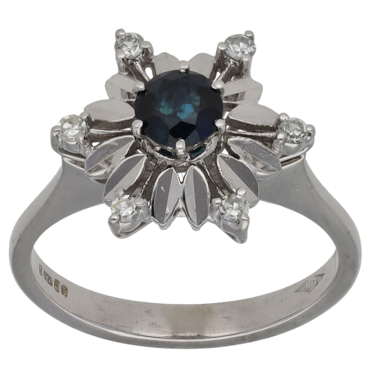 18ct Gold 0.06ct Diamond & Sapphire Dress/Cocktail Ring Size M
