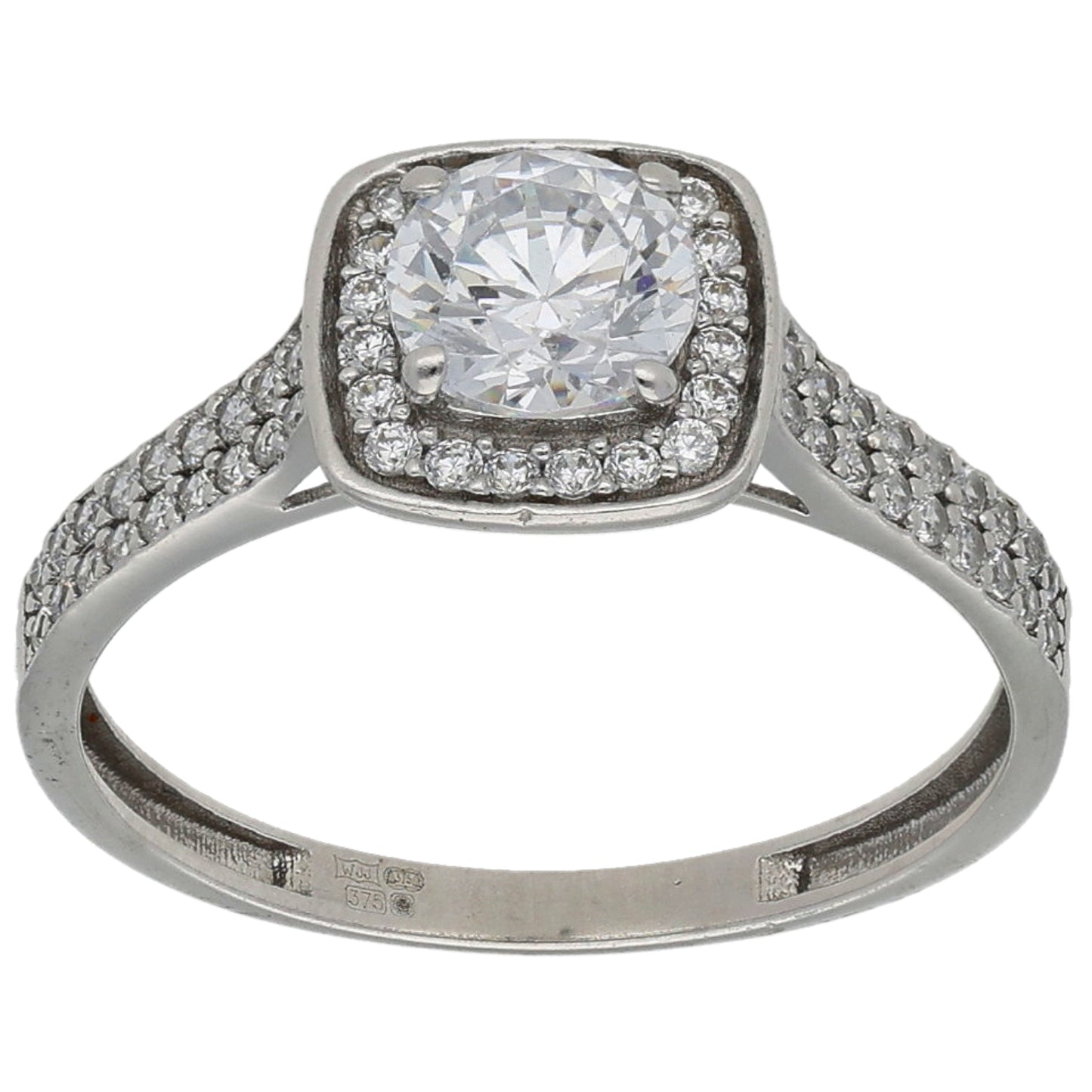 9ct White Gold Cubic Zirconia Halo Ring Size Q