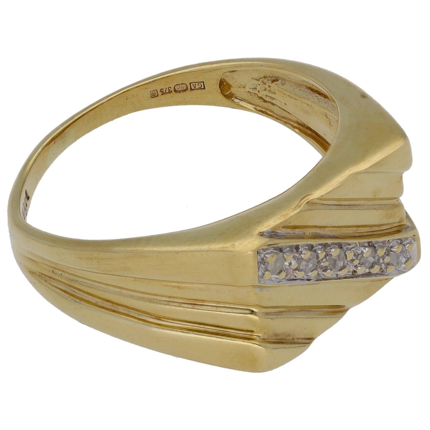 9ct Gold 0.05ct Diamond Patterned Signet Ring Size U