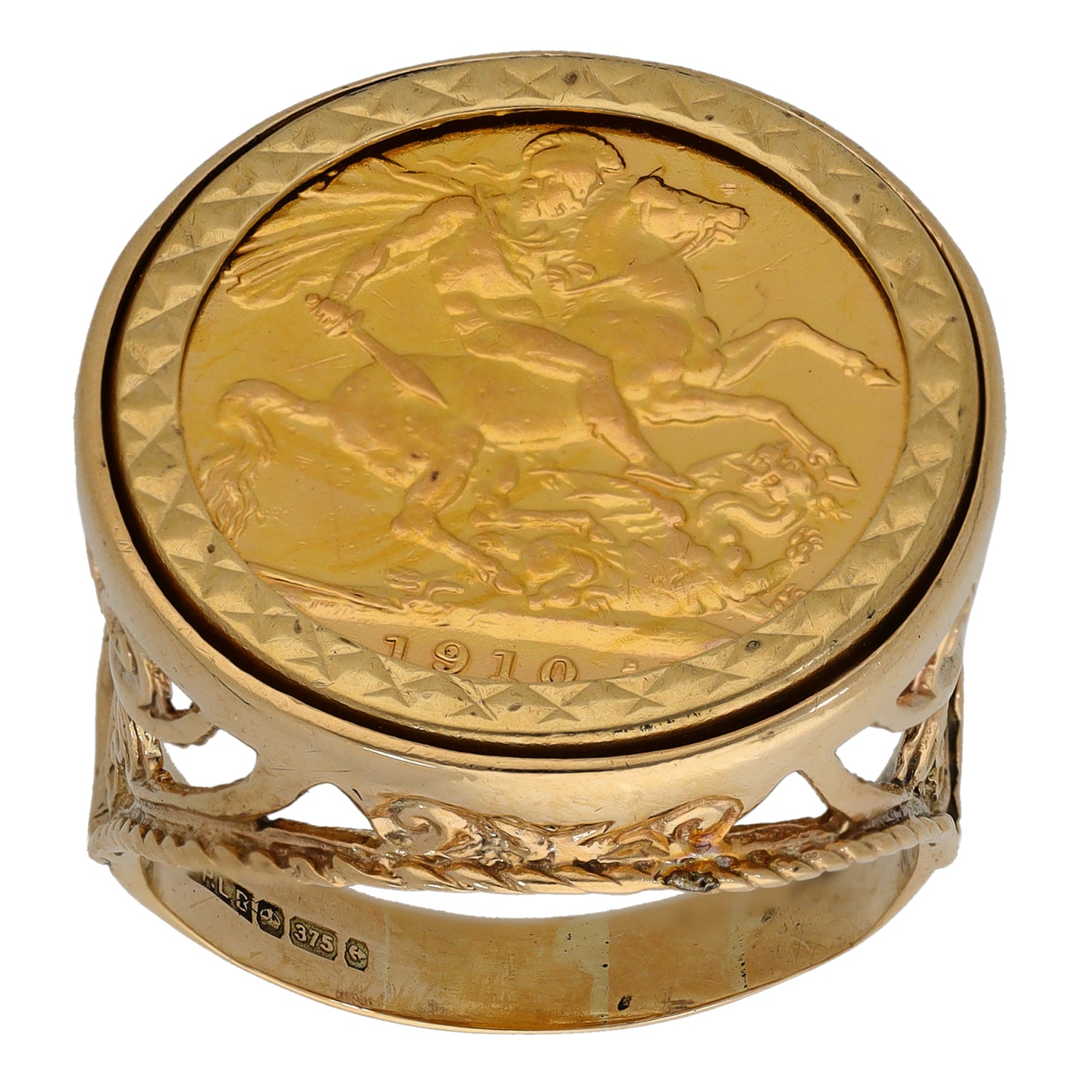 9ct Gold Full Sovereign Coin Ring Size V | H&T