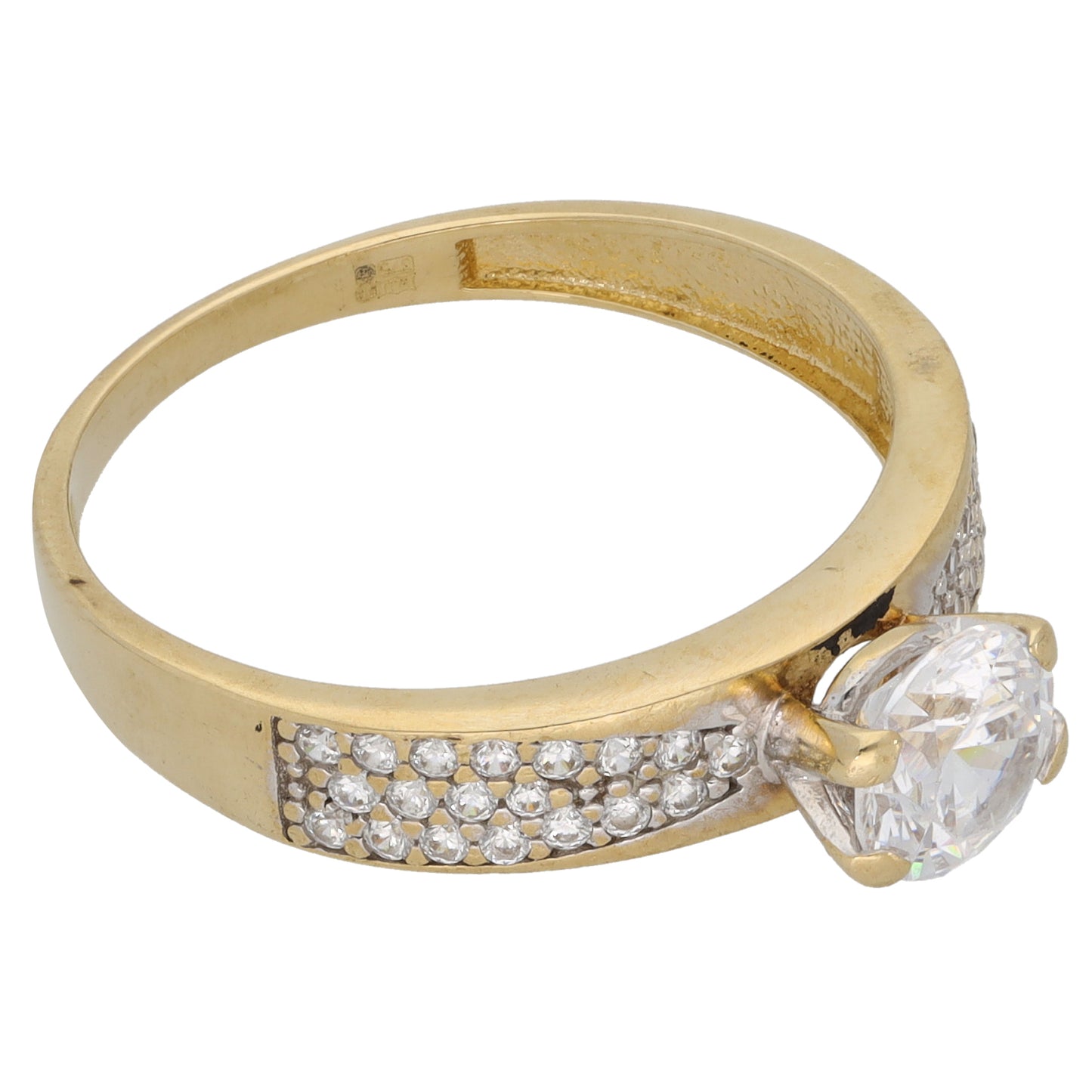 9ct Gold Cubic Zirconia Single Stone Ring with Accent Stones Size U