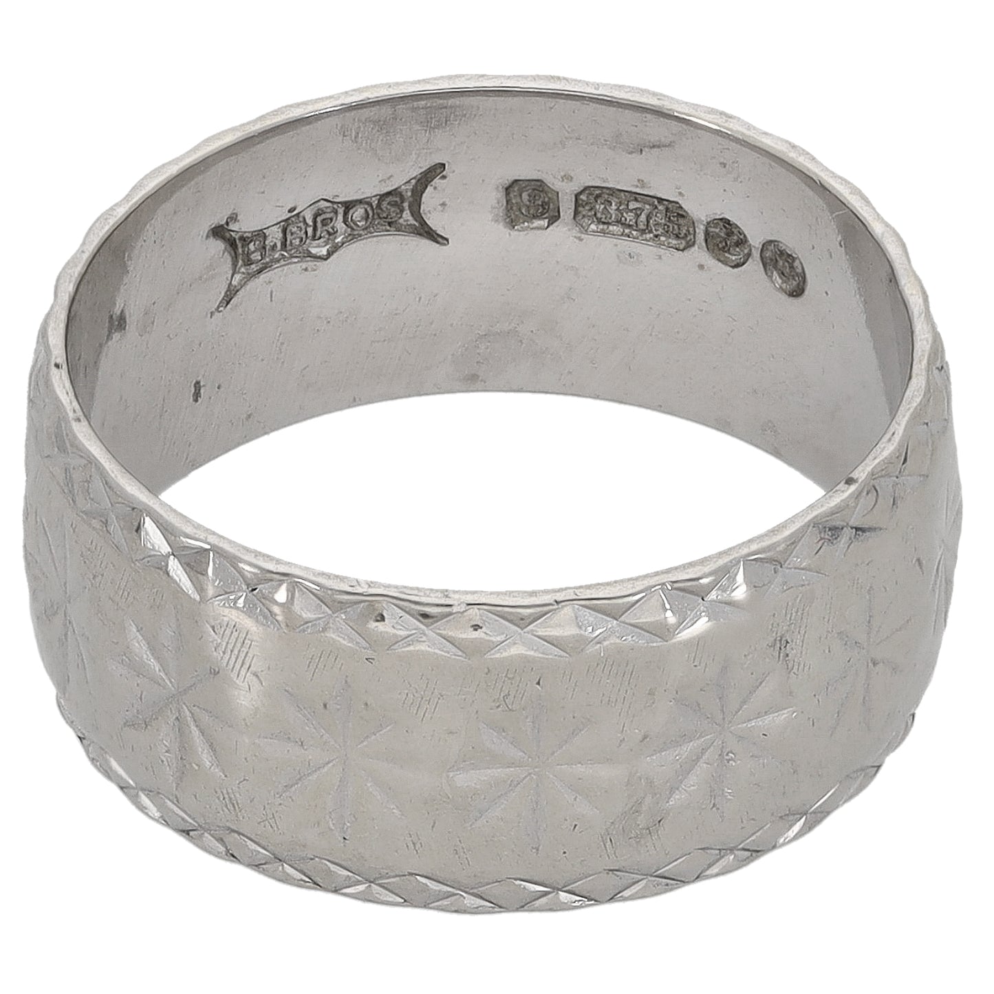 9ct White Gold Patterned Wedding Ring Size L