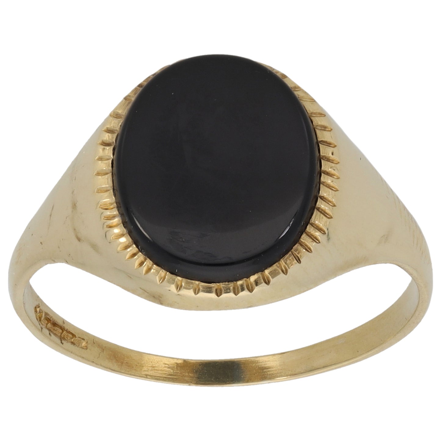 9ct Gold Onyx Patterned Signet Ring Size R