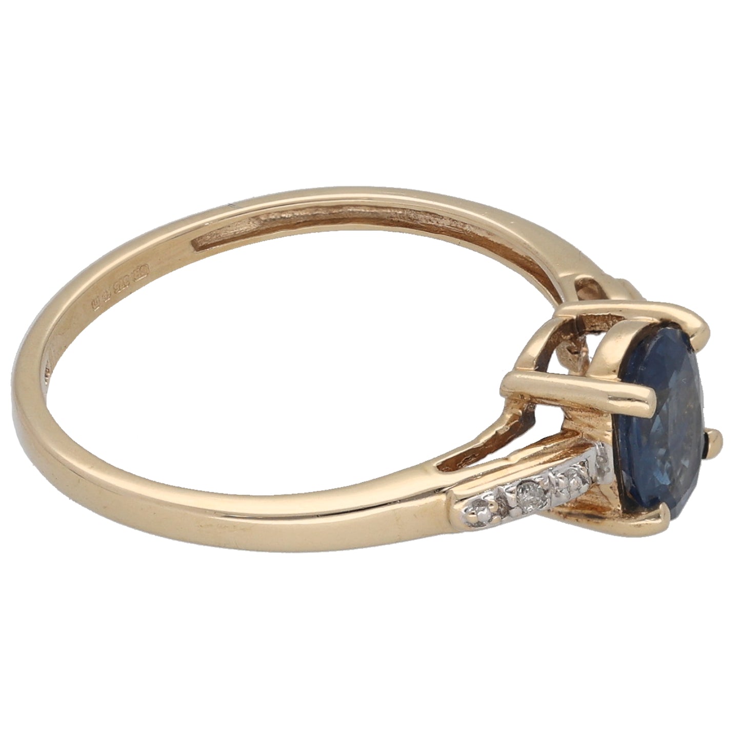 9ct Gold Sapphire & 0.01ct Diamond Single Stone Ring with Accent Stones Size N