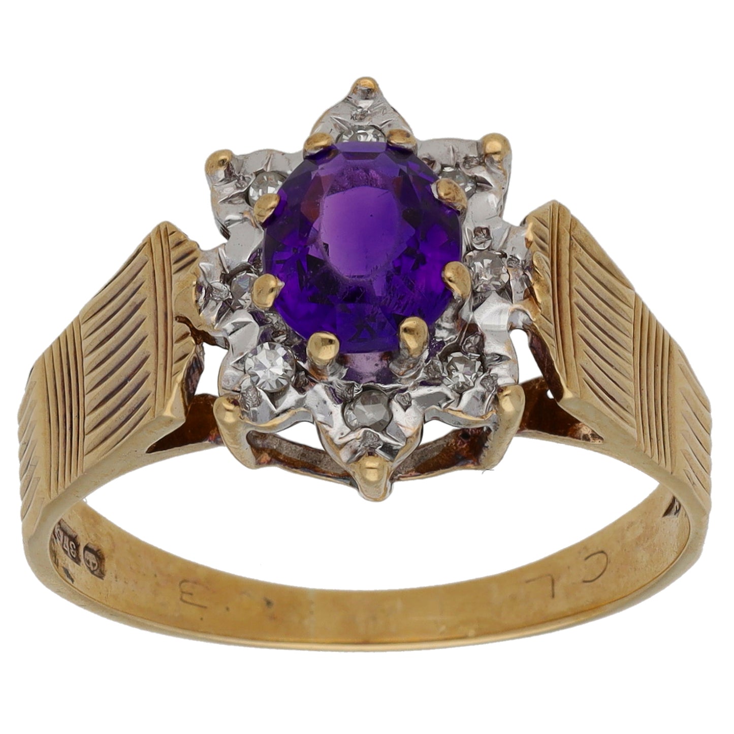 9ct Gold Amethyst & 0.08ct Diamond Dress/Cocktail Ring Size Q