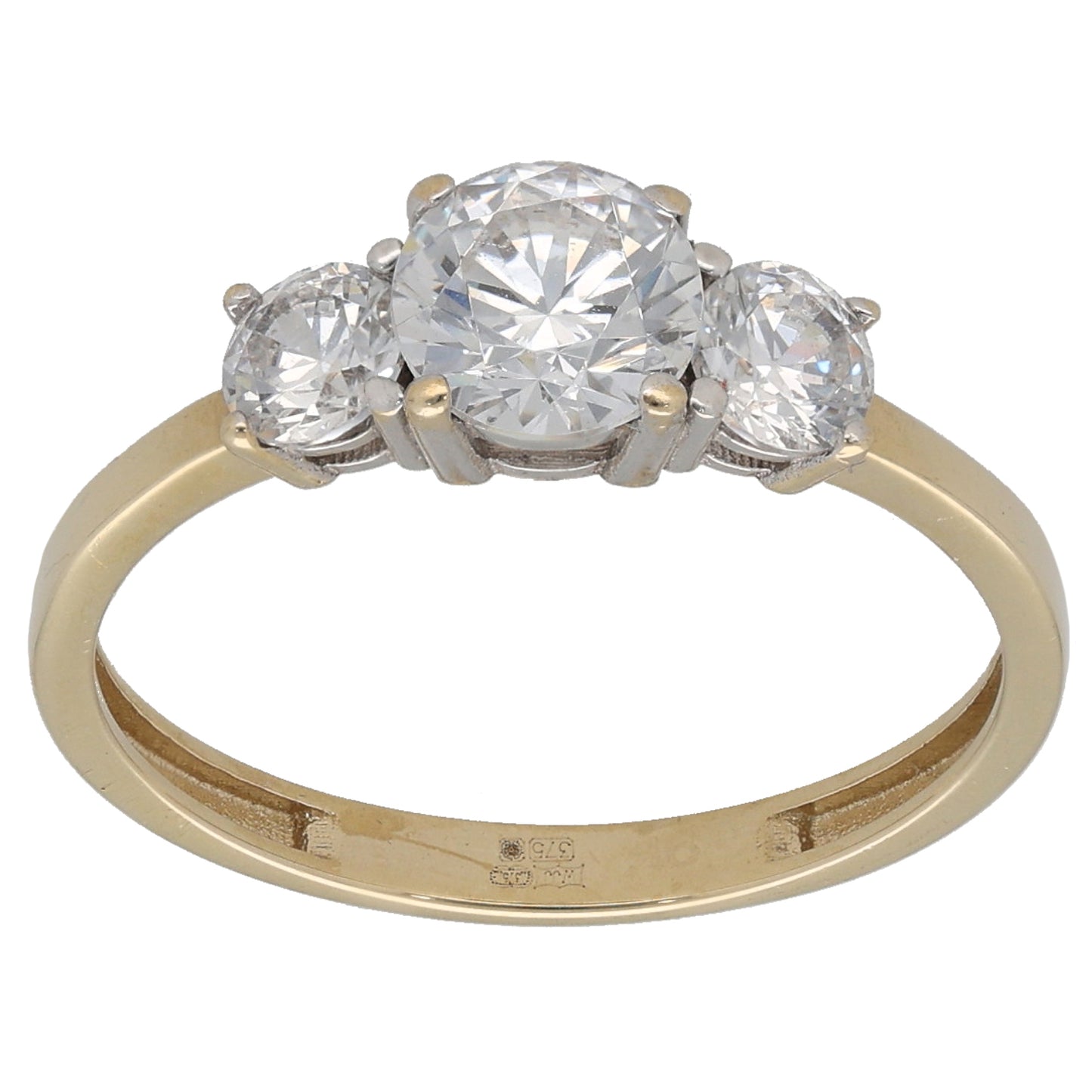 9ct Gold Cubic Zirconia Trilogy Ring Size P