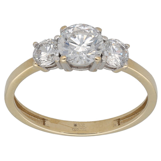 9ct Gold Cubic Zirconia Trilogy Ring Size P