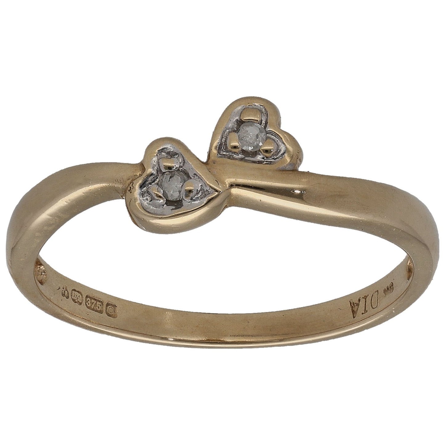 9ct Gold 0.02ct Diamond Two Stone Ring Size L