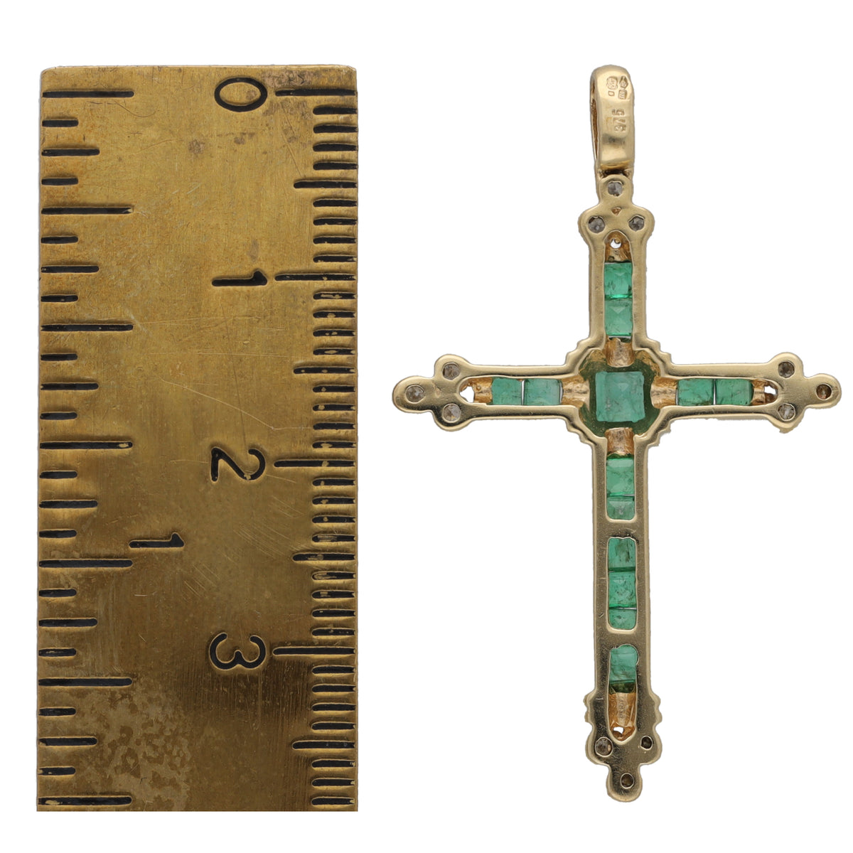 9ct Gold Emerald & 0.12ct Diamond Cross Pendant