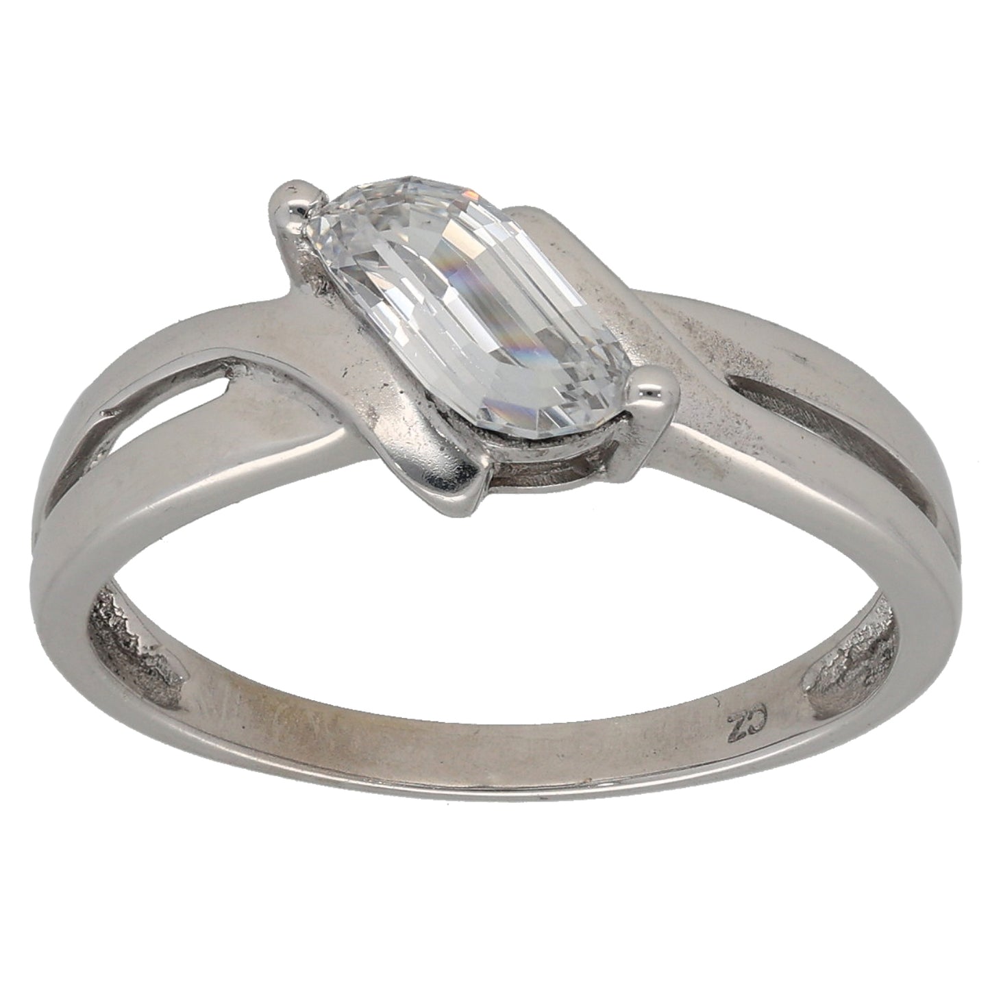 9ct White Gold Cubic Zirconia Single Stone Ring Size P