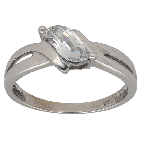 9ct White Gold Cubic Zirconia Single Stone Ring Size P