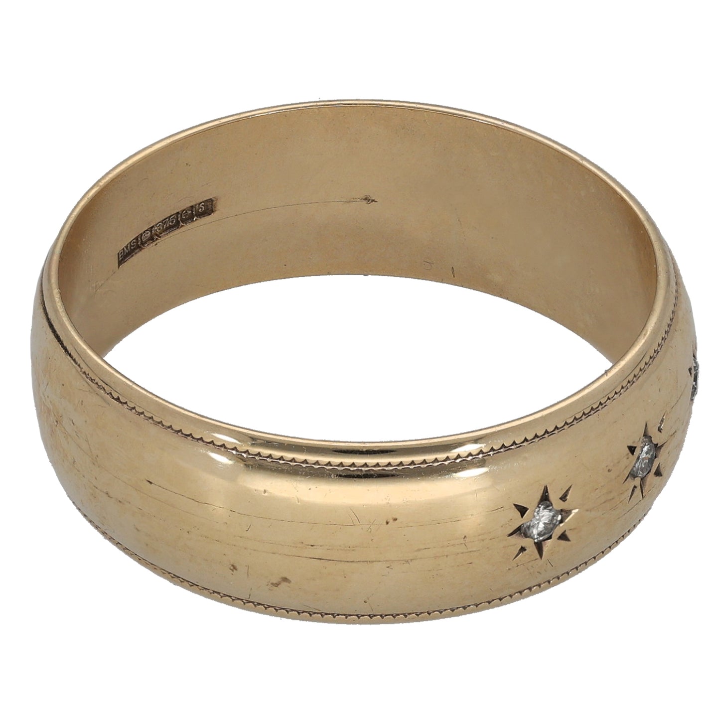 9ct Gold 0.03ct Diamond Patterned Wedding Ring Size X