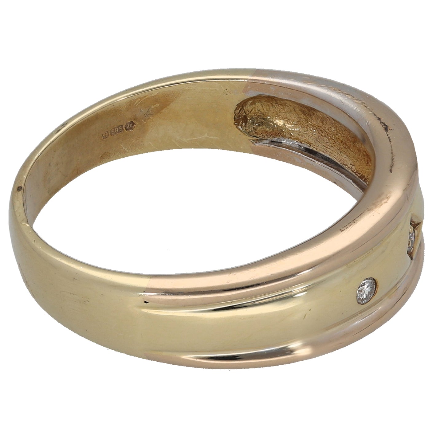14ct Gold 0.03ct Diamond Patterned Wedding Ring Size S